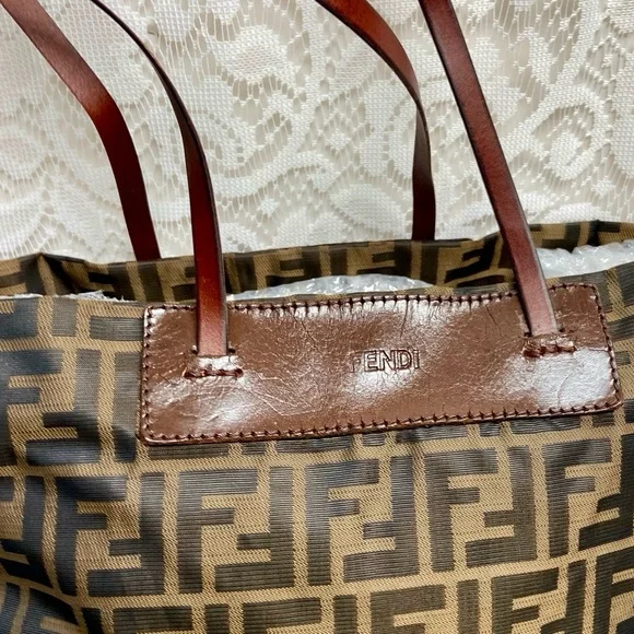 Vintage Fendi Zucca Brown Canvas Tote Hand Bag 14in x 13in x 4in - Picture 2 of 13